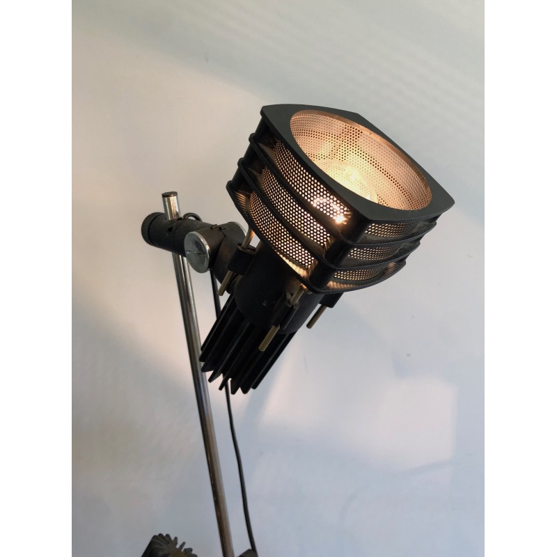 Lámpara de pie vintage en cromo y metal lacado negro de Parquet Design, Francia 1980