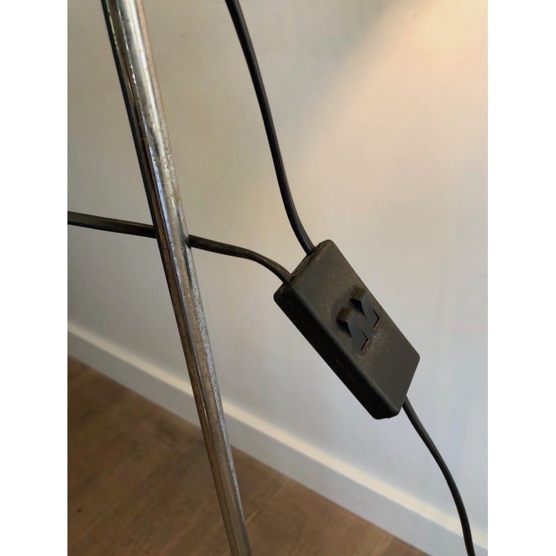 Vintage chrome and black lacquered metal floor lamp by Parquet Design, France 1980