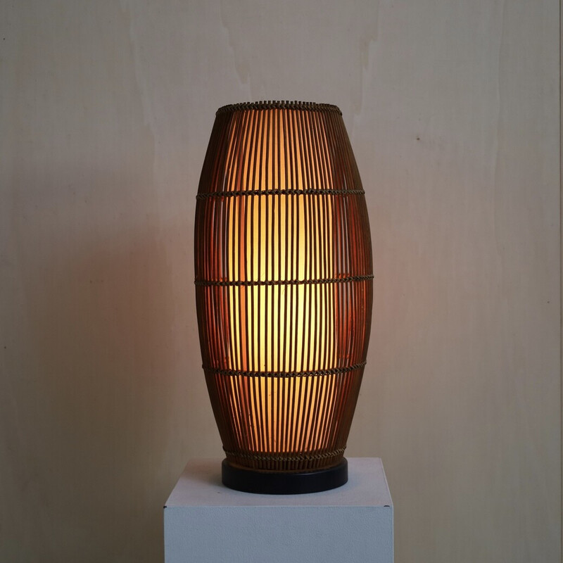 Lampe de table vintage en osier et rotin, 1970