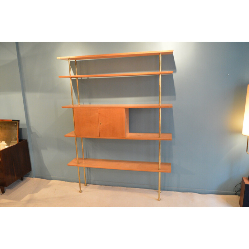 5-shelves bookcase in wood and brass - 1960s