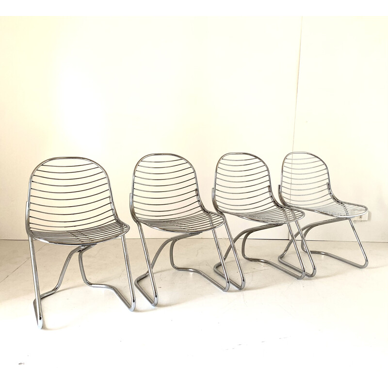 Set of 4 vintage dining chairs chromed by Gastone Rinaldi for Rima, Italy I970s