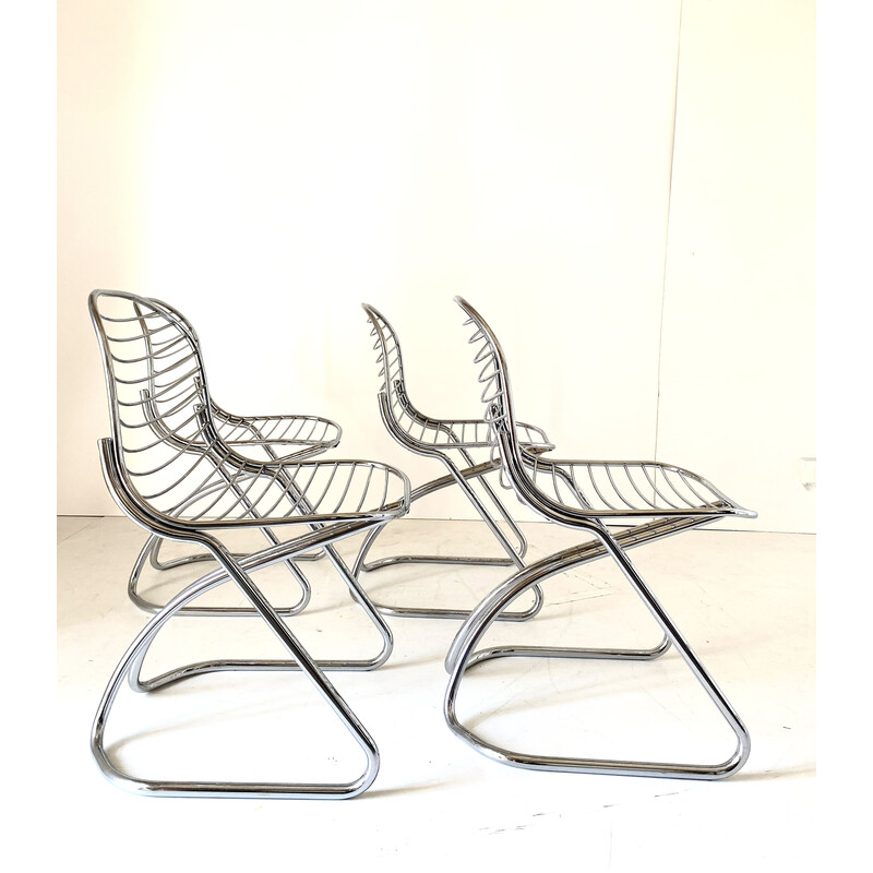 Conjunto de 4 cadeiras de jantar vintage cromadas por Gastone Rinaldi para Rima, Itália I970s