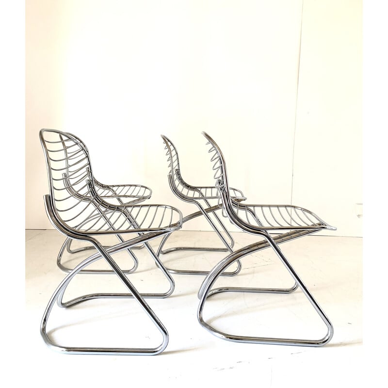 Set of 4 vintage dining chairs chromed by Gastone Rinaldi for Rima, Italy I970s