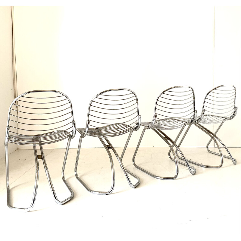 Set of 4 vintage dining chairs chromed by Gastone Rinaldi for Rima, Italy I970s