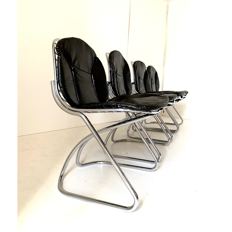 Ensemble de 4 chaises vintage chromées par Gastone Rinaldi pour Rima, Italie I970