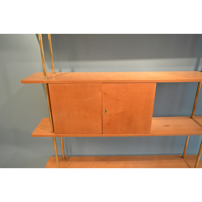 5-shelves bookcase in wood and brass - 1960s