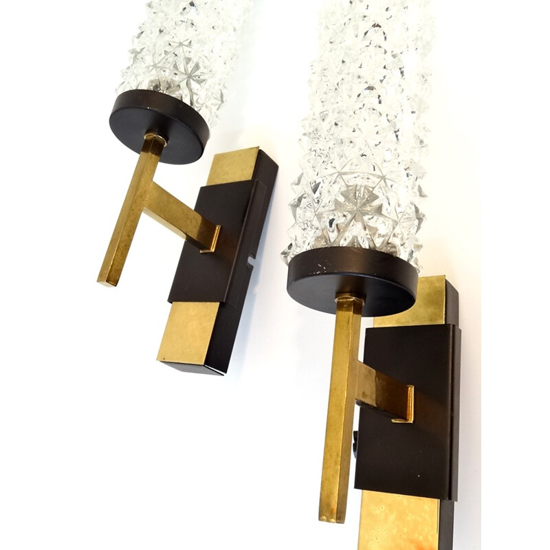 Pair of modernist wall lamps in brass and steel - 1950s