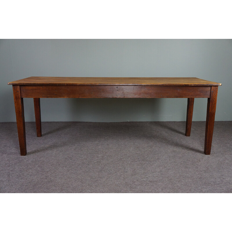 Vintage farmhouse dining table in solid wood with extendable bread board, France 1880