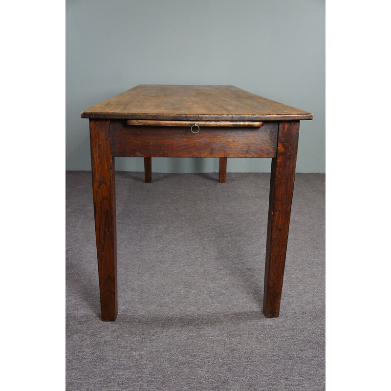 Tavolo da pranzo vintage in legno massiccio con piano pane allungabile, Francia 1880