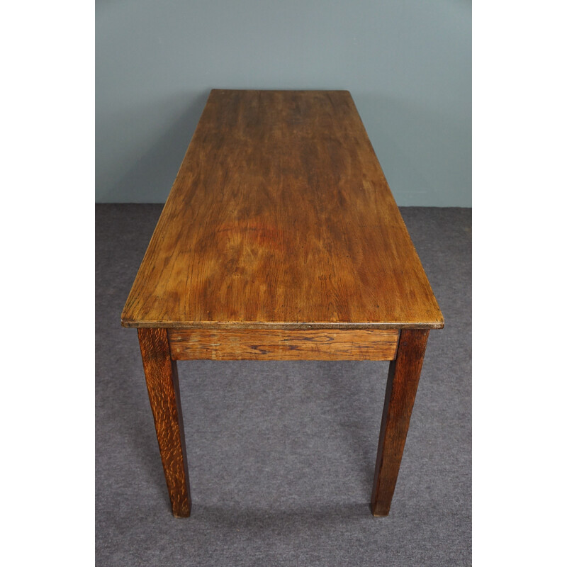 Mesa de comedor de granja vintage en madera maciza con tabla de pan extensible, Francia 1880