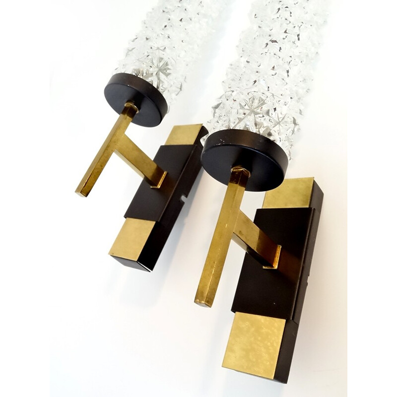 Pair of modernist wall lamps in brass and steel - 1950s