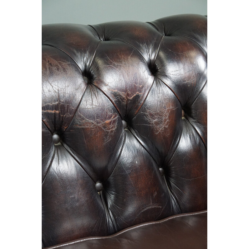 Vintage cow leather "Chesterfield" sofa, England