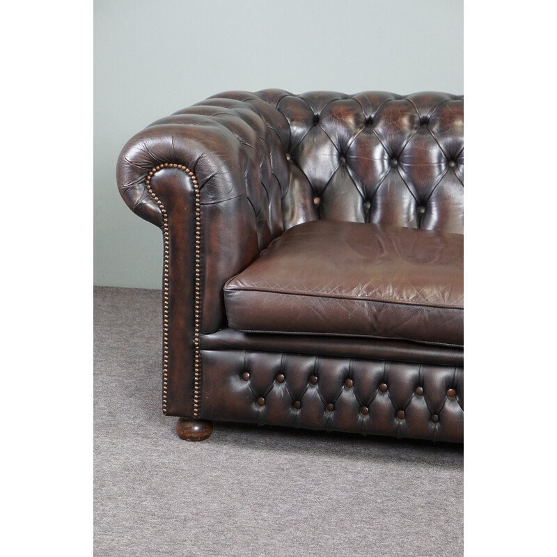 Vintage koeienleren "Chesterfield" bank