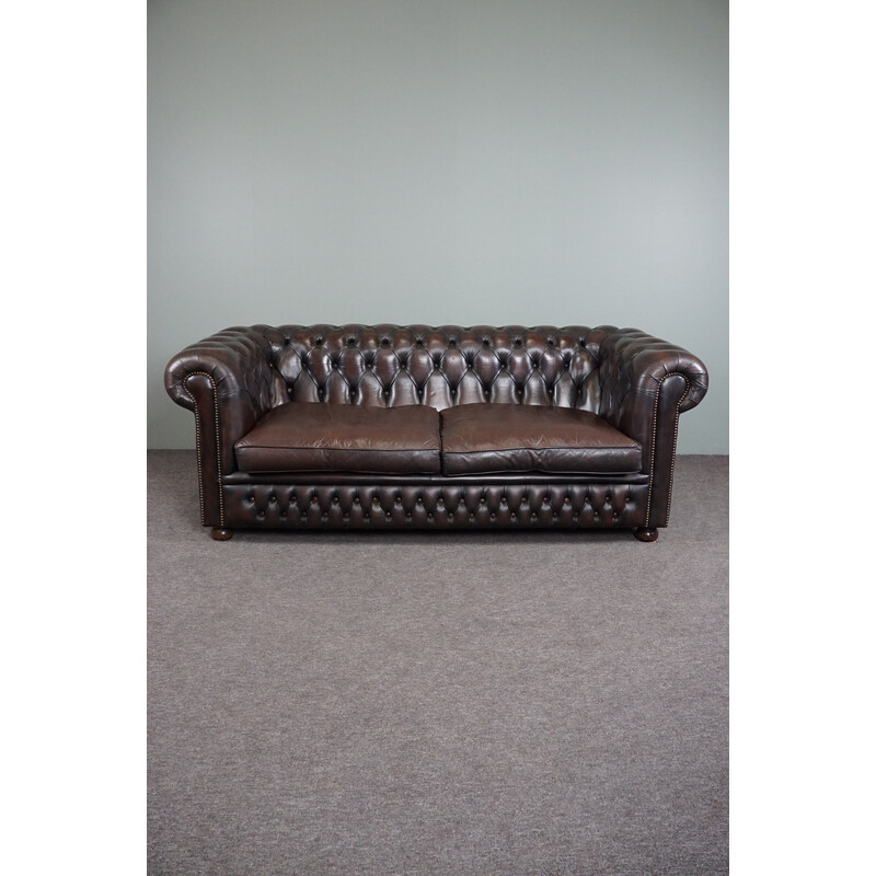 Vintage koeienleren "Chesterfield" bank