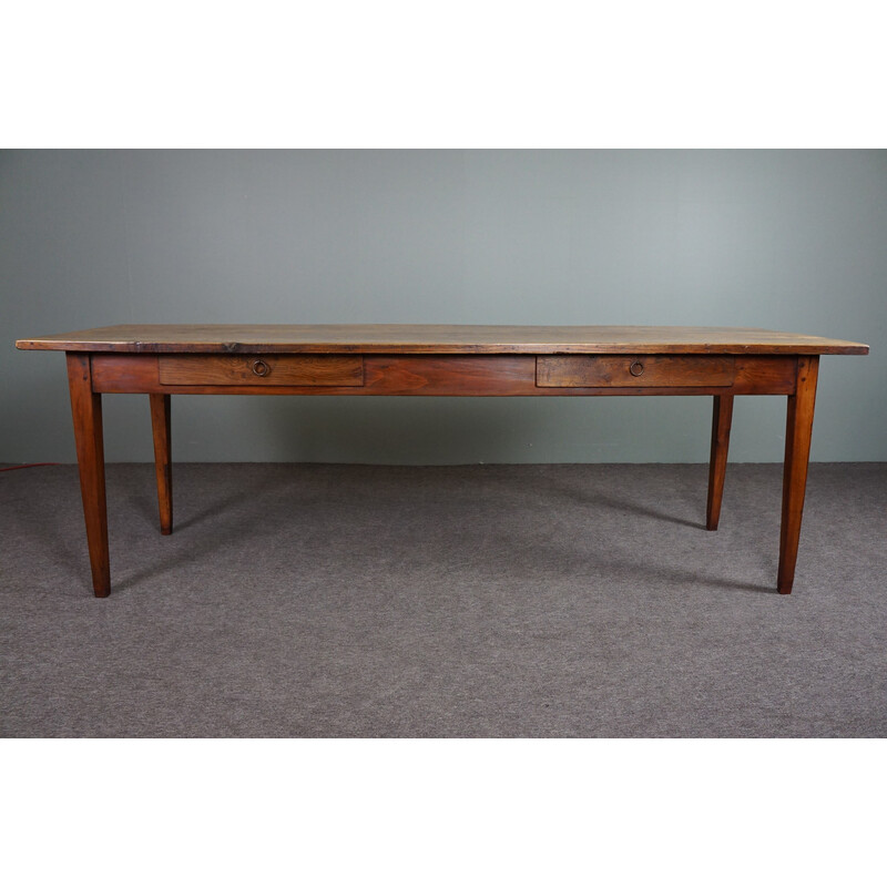 Vintage oakwood farmhouse dining table, France 1880s