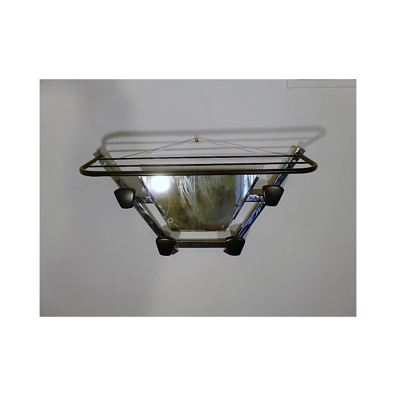 Chromed metal wall coat rack with integrated mirror - 1960s