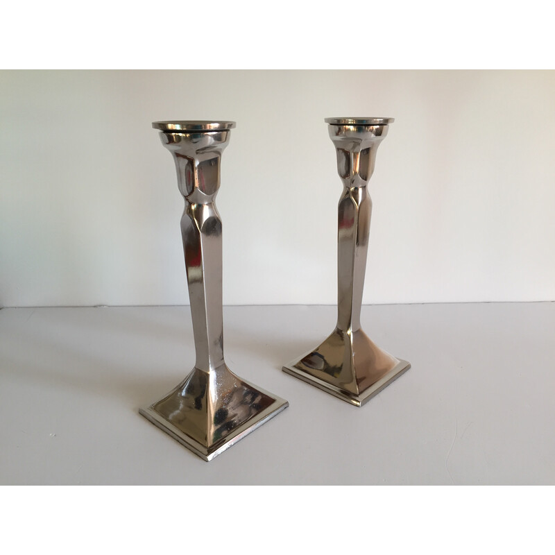 Pair of vintage cast aluminum candlesticks
