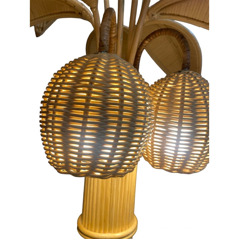 Vintage palmboom vloerlamp in bamboe van Mario Lopez Torres, 1980