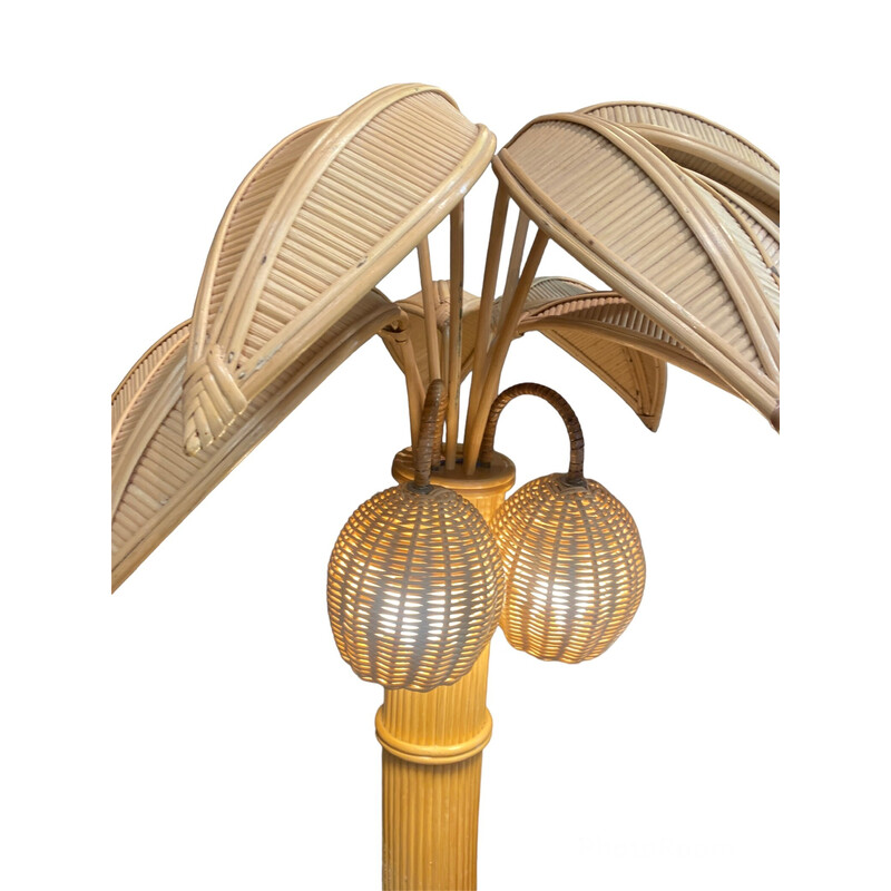 Vintage palmboom vloerlamp in bamboe van Mario Lopez Torres, 1980