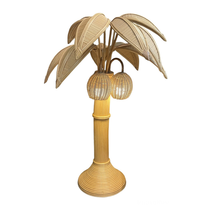 Lampe de parquet vintage palmier en bambou par Mario Lopez Torres, 1980
