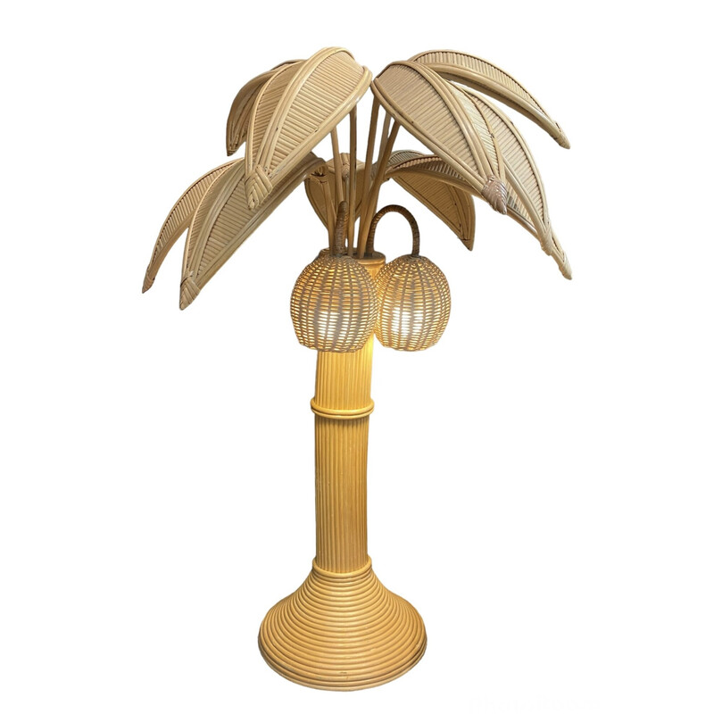 Lampe de parquet vintage palmier en bambou par Mario Lopez Torres, 1980