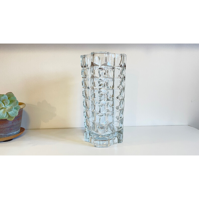Vase vintage géométrique en semi-cristal, 1950