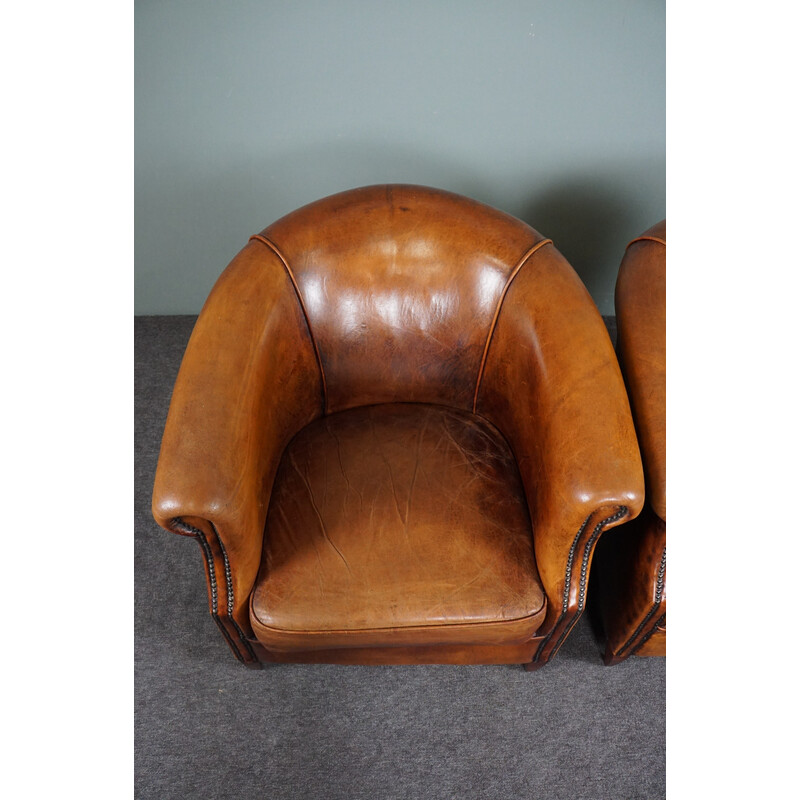 Paar Club-Sessel aus Schafsleder im Vintage-Stil