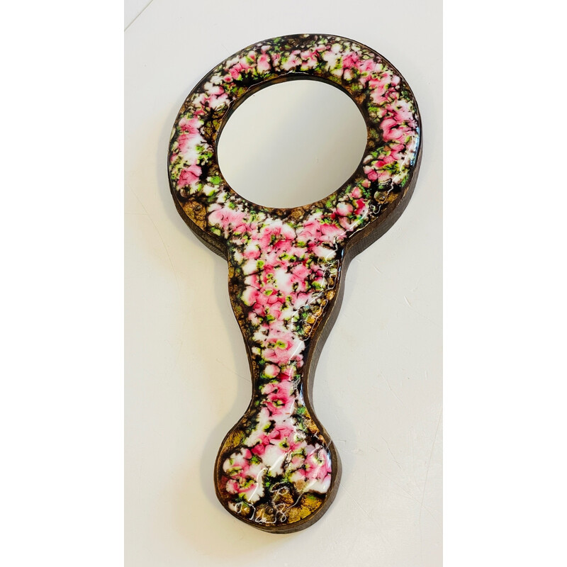 Vintage hand mirror in enamelled metal