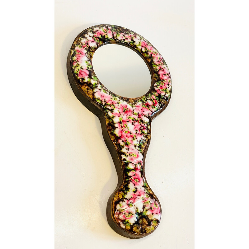 Vintage hand mirror in enamelled metal