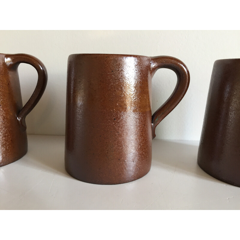 Ensemble de 3 mugs vintage en grès du marais, 1970