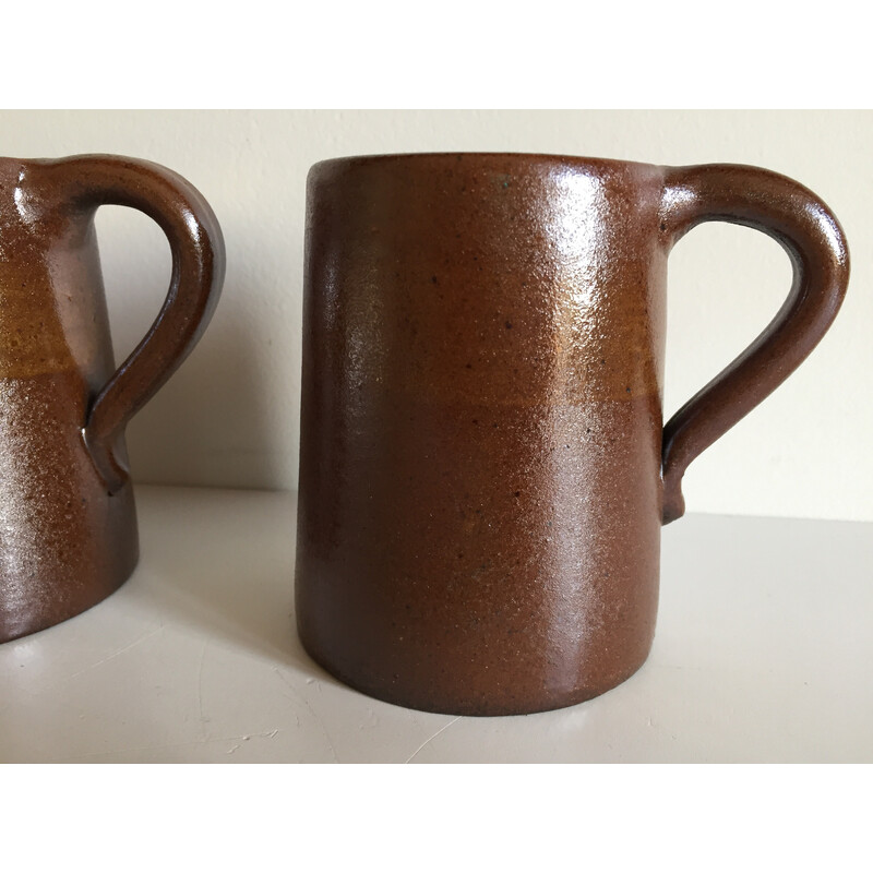 Ensemble de 3 mugs vintage en grès du marais, 1970