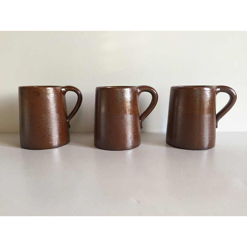 Ensemble de 3 mugs vintage en grès du marais, 1970