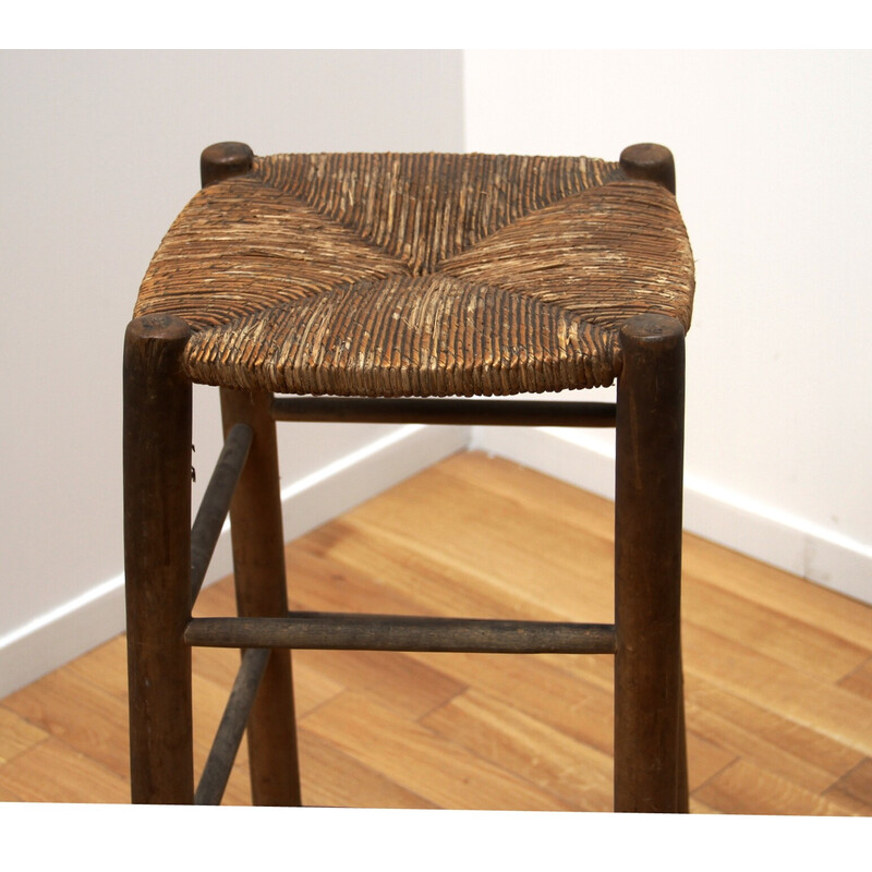 Pair of vintage wood and straw stools