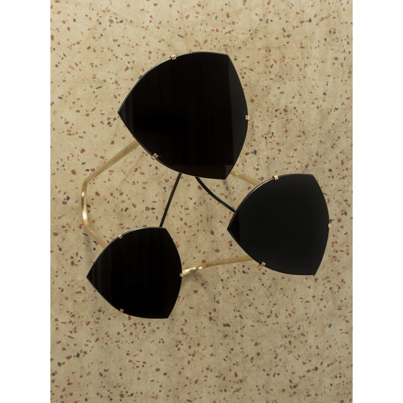 Vintage flower stand in brass and black glass, Germany 1950