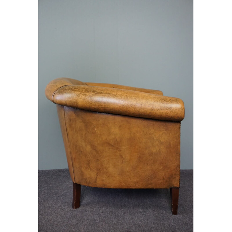 Vintage sheepskin leather club armchair by Nico van Oorschot