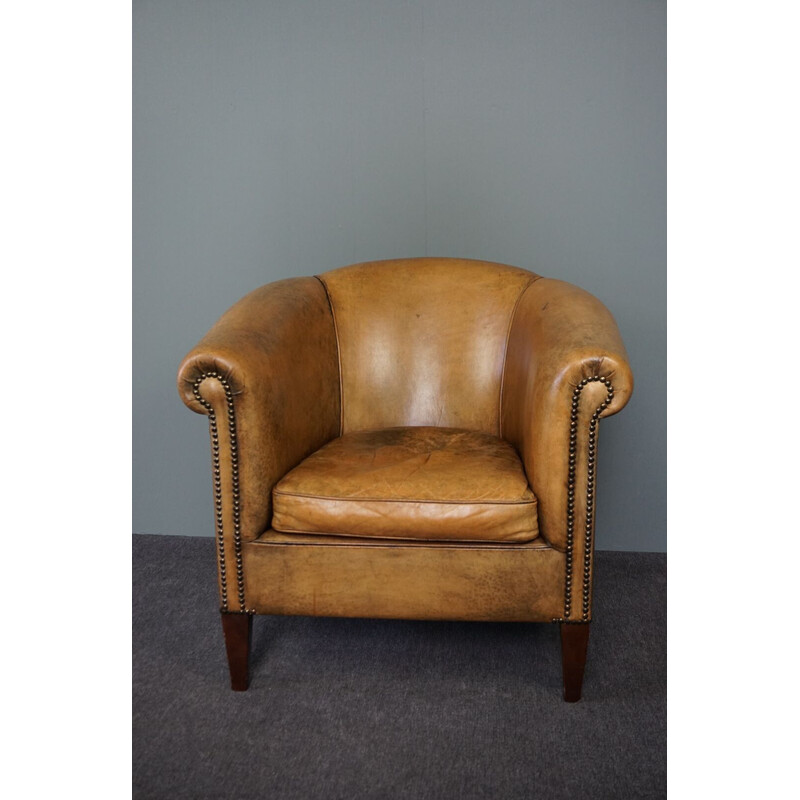 Vintage sheepskin leather club armchair by Nico van Oorschot