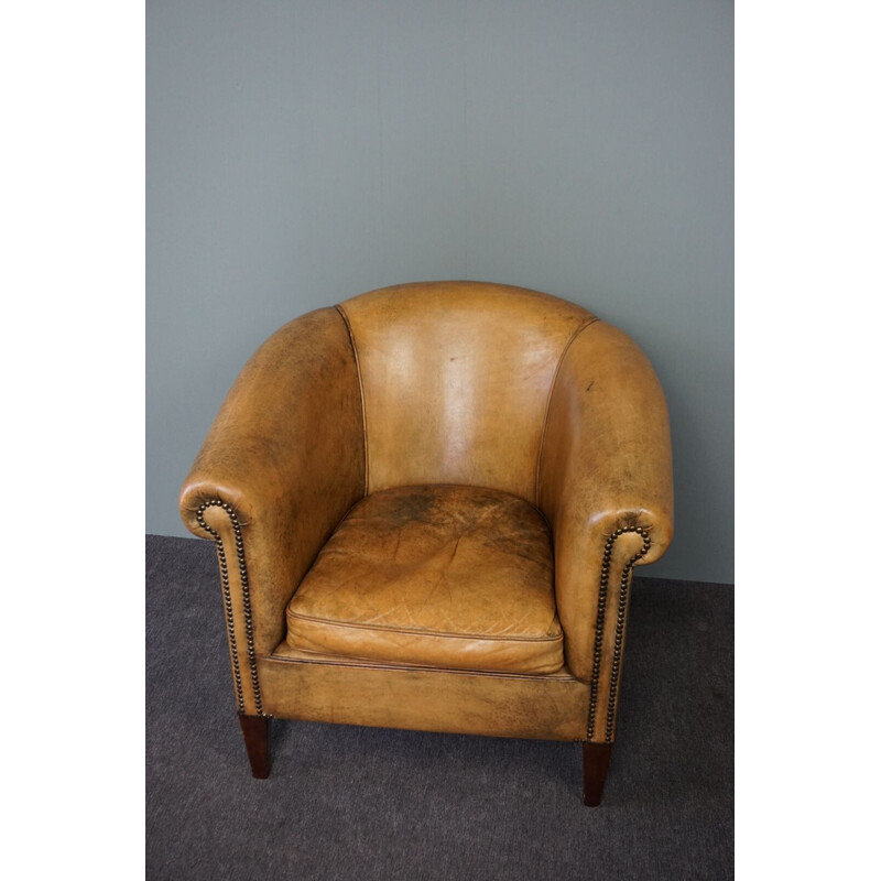 Vintage sheepskin leather club armchair by Nico van Oorschot