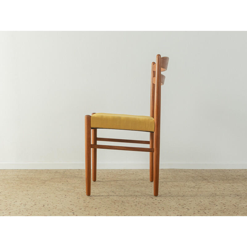 Set of 6 vintage chairs in teak and colored fabric, 1960