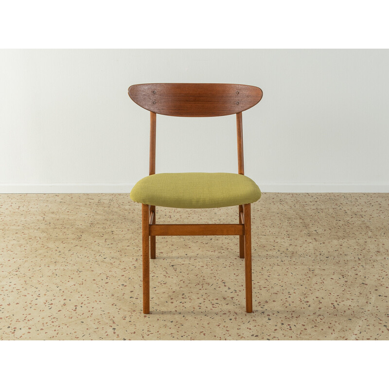 Set of 6 vintage chairs in teak and colored fabric, 1960