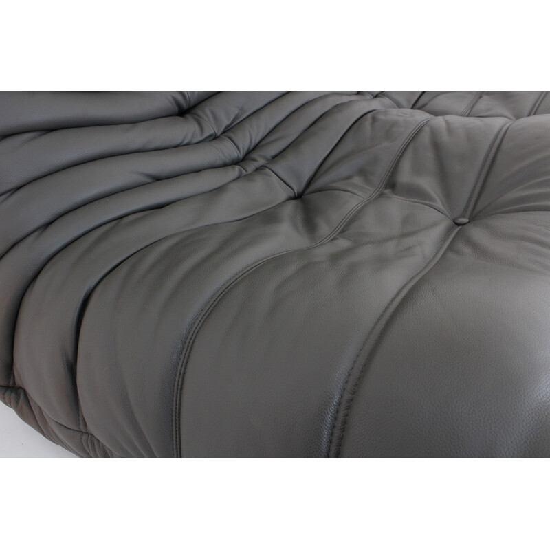 Vintage "Togo" sofa grey leather by Michel Ducaroy for Ligne Roset, 2018