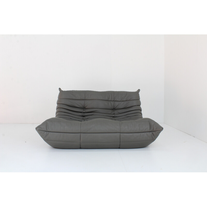 Vintage "Togo" sofa grey leather by Michel Ducaroy for Ligne Roset, 2018