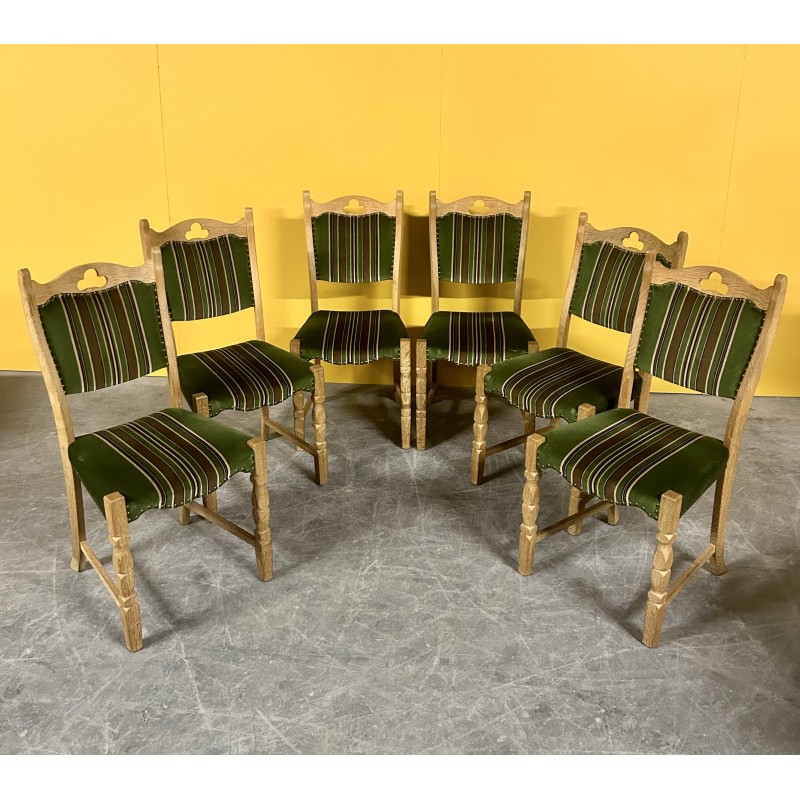 Set 6 vintage oakwood dining chairs, Danemark 1960