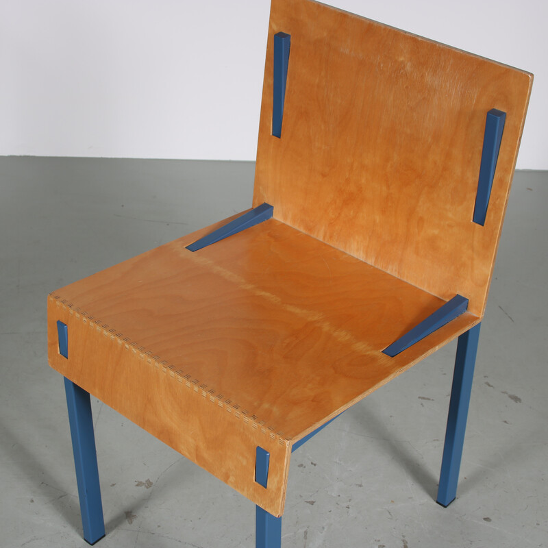 Vintage blue metal chair by Melle Hammer, Netherlands 1980