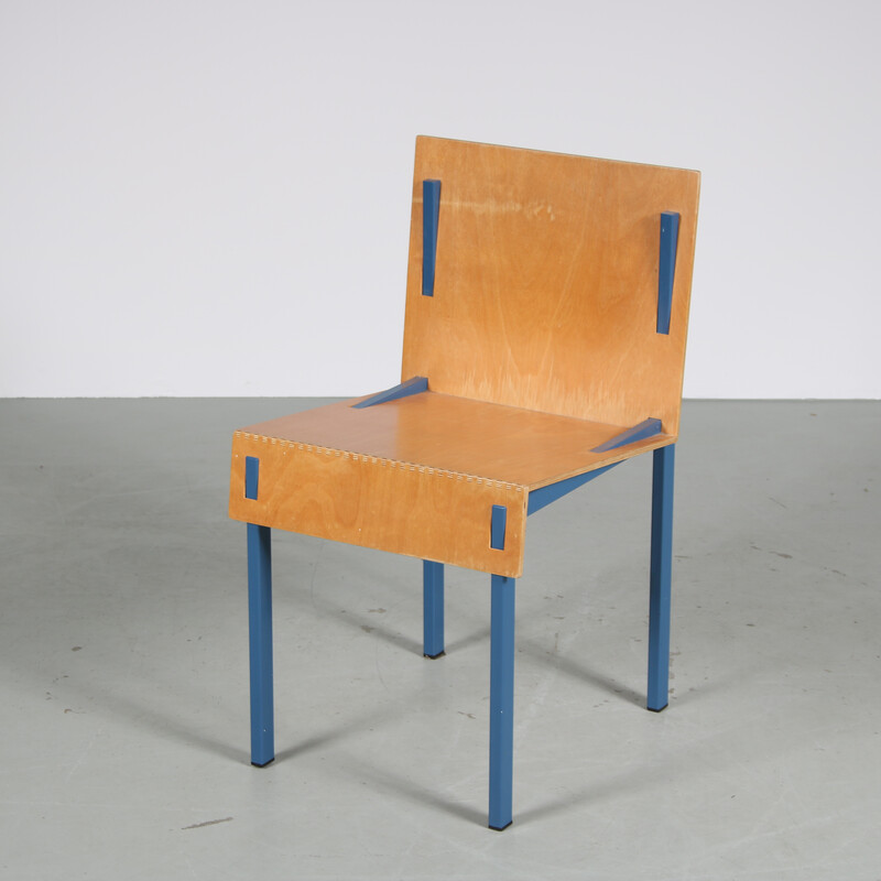 Vintage blauwe metalen stoel van Melle Hammer, Nederland 1980
