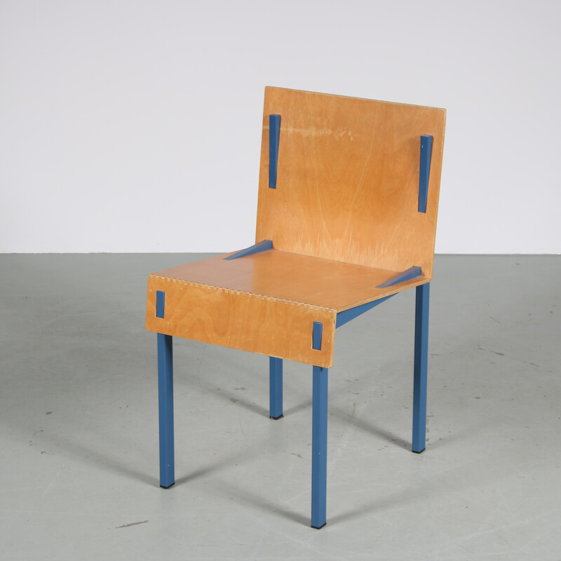 Vintage blue metal chair by Melle Hammer, Netherlands 1980