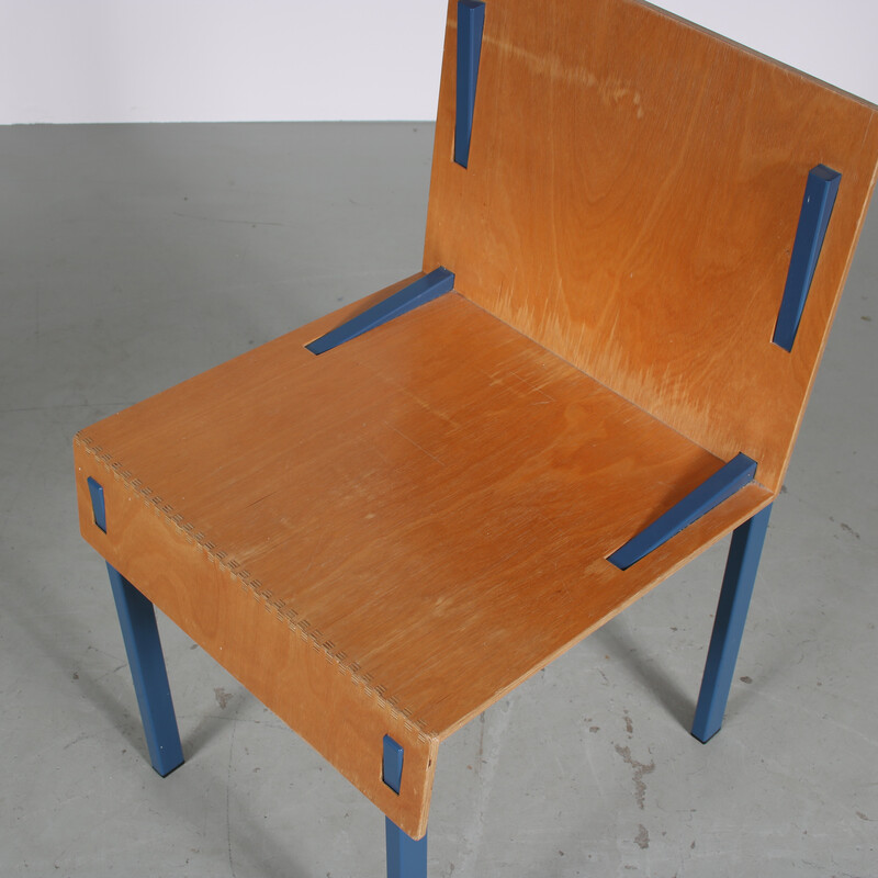 Silla vintage de metal azul de Melle Hammer, Países Bajos 1980