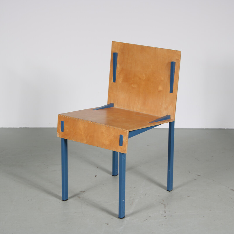 Chaise vintage en métal bleu par Melle Hammer, Pays-Bas 1980