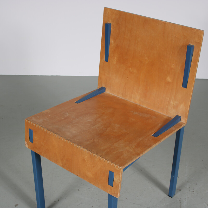 Chaise vintage en métal bleu par Melle Hammer, Pays-Bas 1980