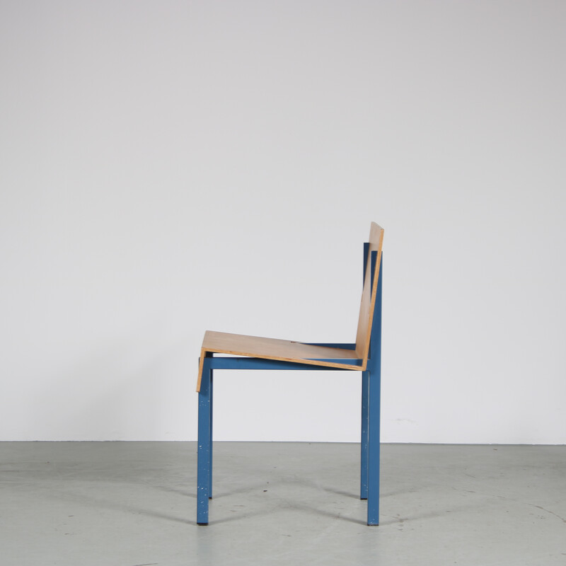 Vintage stoel blauw metaal van Melle Hammer, Nederland 1980