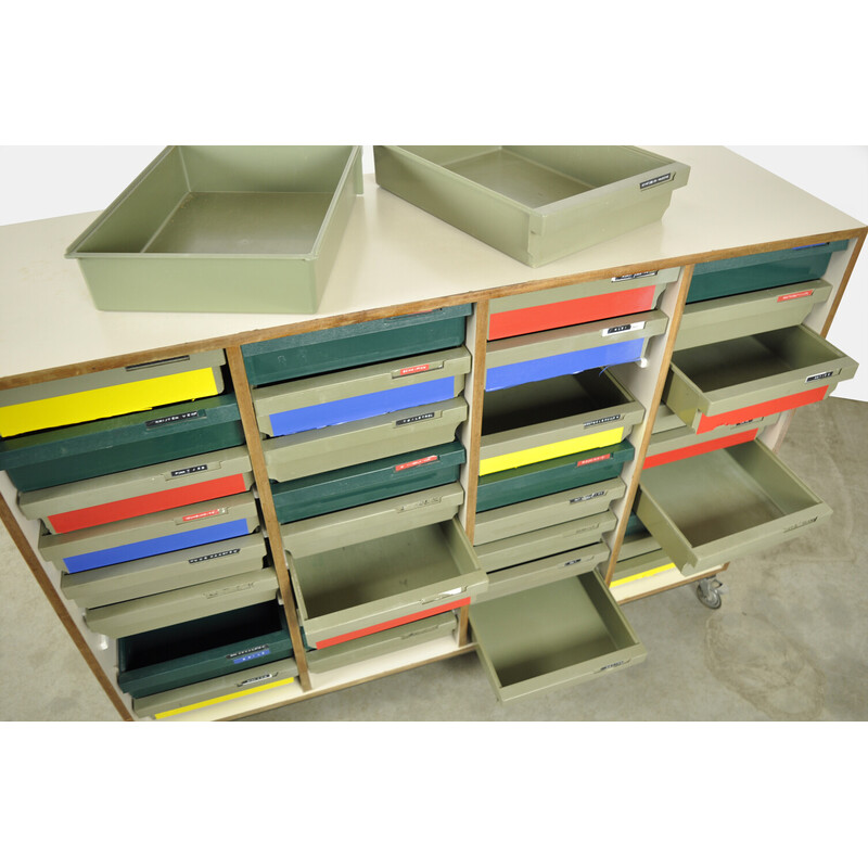 Klassischer Schulschrank mit farbigen Schubladen, Niederlande 1970